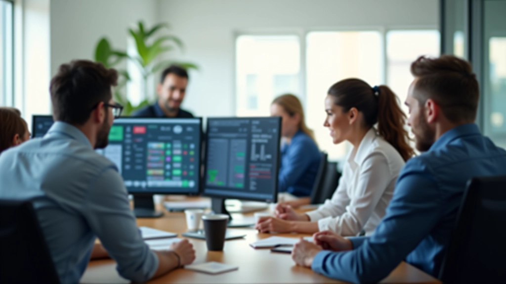 Equipe colaborando em estratégias de trading e análise técnica